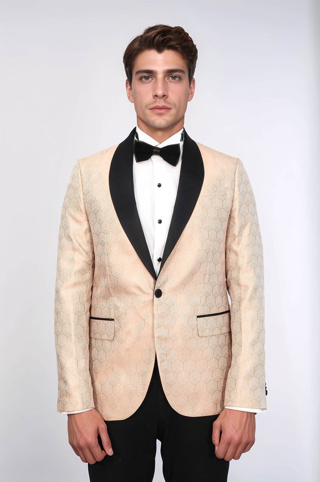 Pentagon Pattern Shawl Lapel Dinner Jacket — Cream