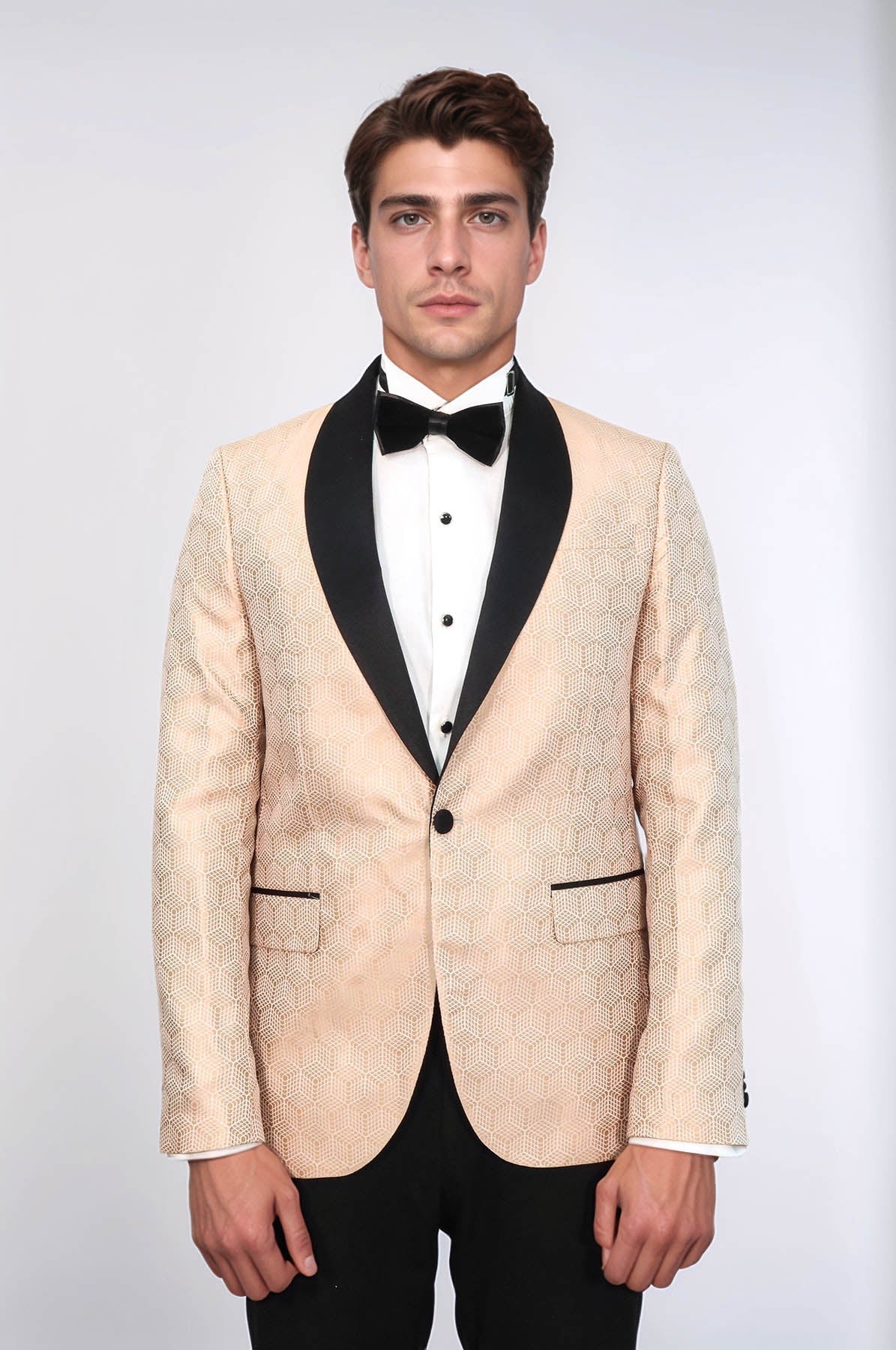 Pentagon Pattern Shawl Lapel Dinner Jacket — Cream