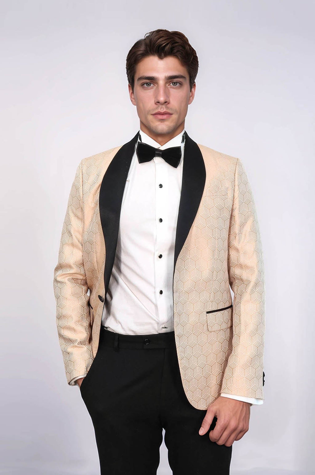 Pentagon Pattern Shawl Lapel Dinner Jacket — Cream