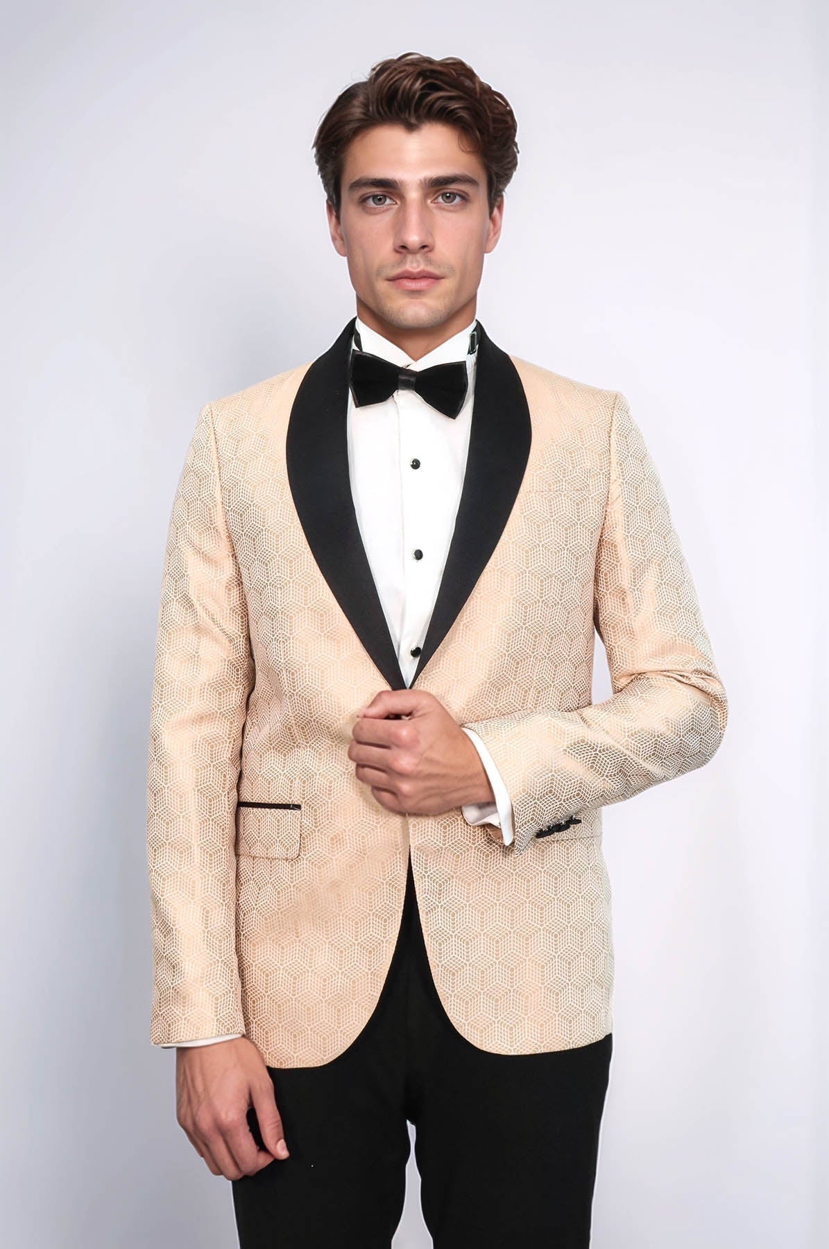 Pentagon Pattern Shawl Lapel Dinner Jacket — Cream