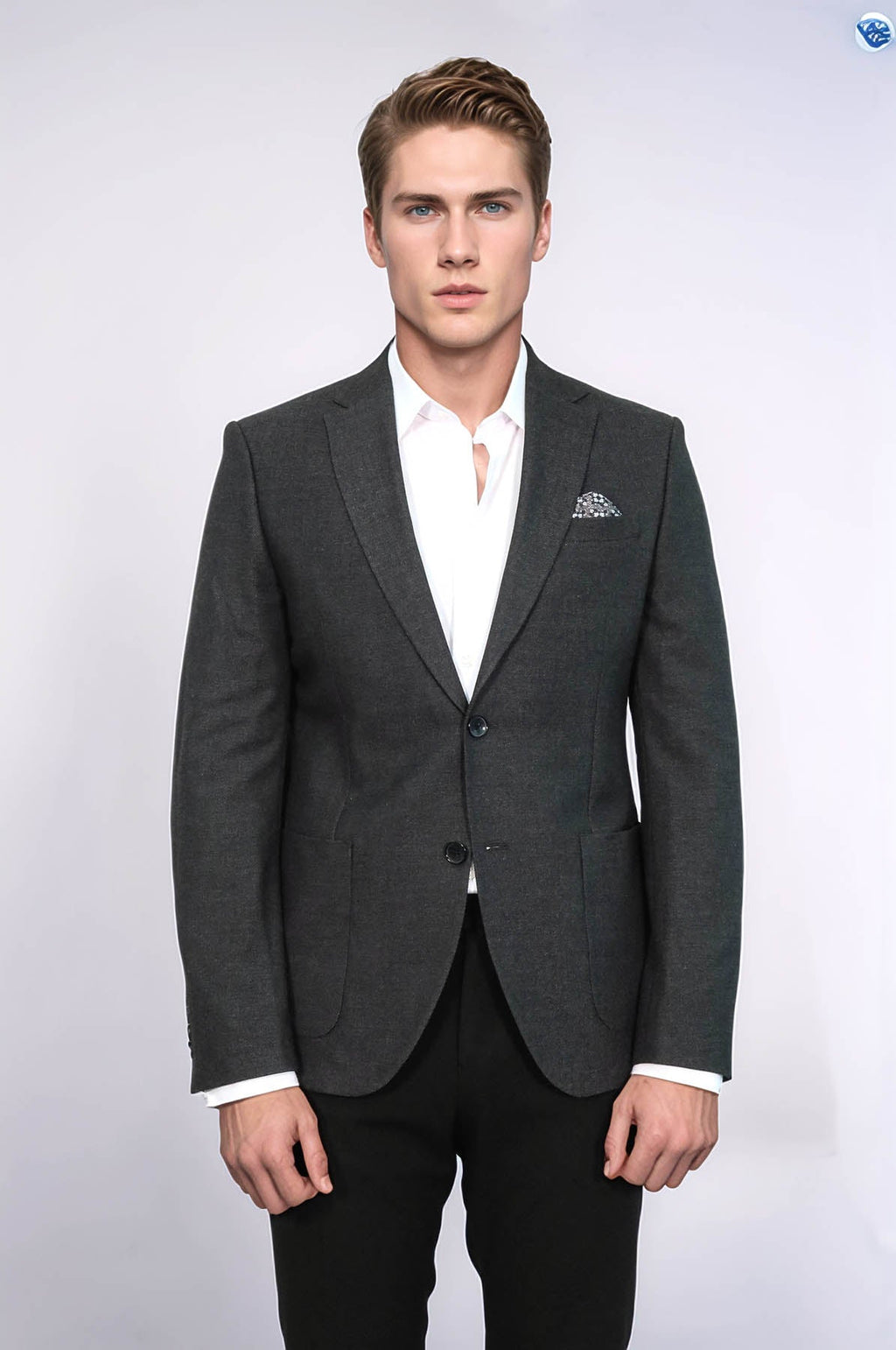 Textured Notch Lapel Blazer — Anthracite