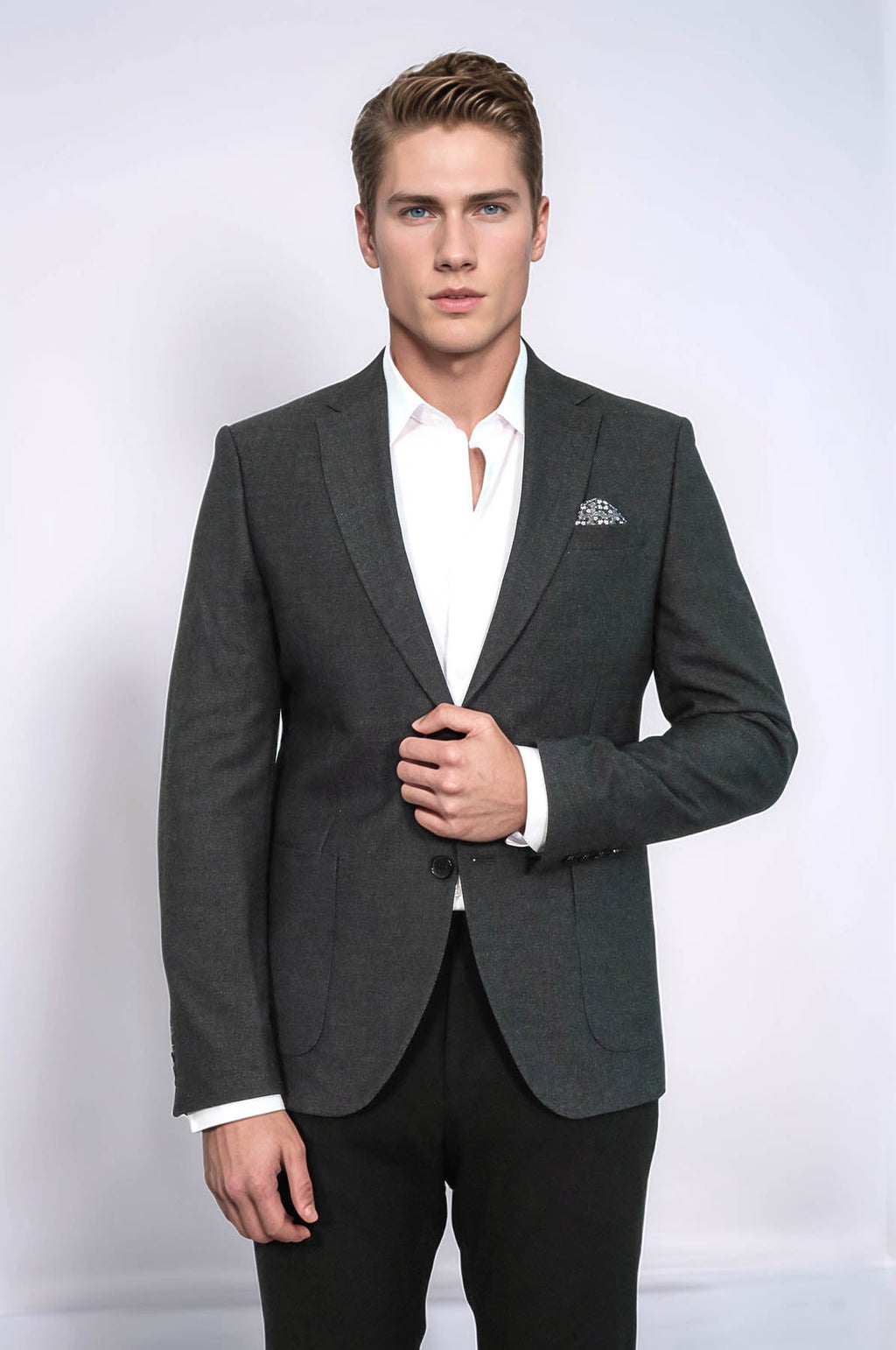 Textured Notch Lapel Blazer — Anthracite