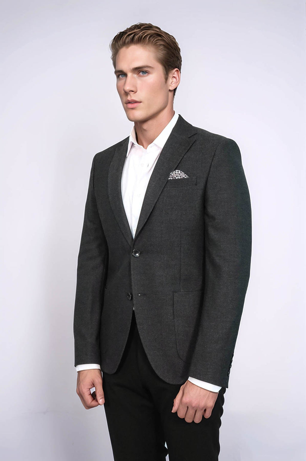 Textured Notch Lapel Blazer — Anthracite