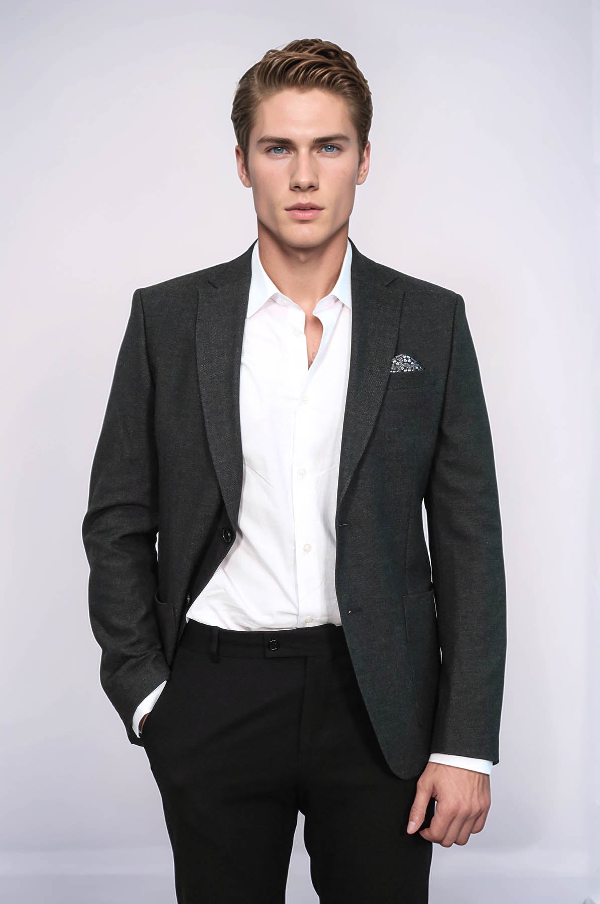 Textured Notch Lapel Blazer — Anthracite