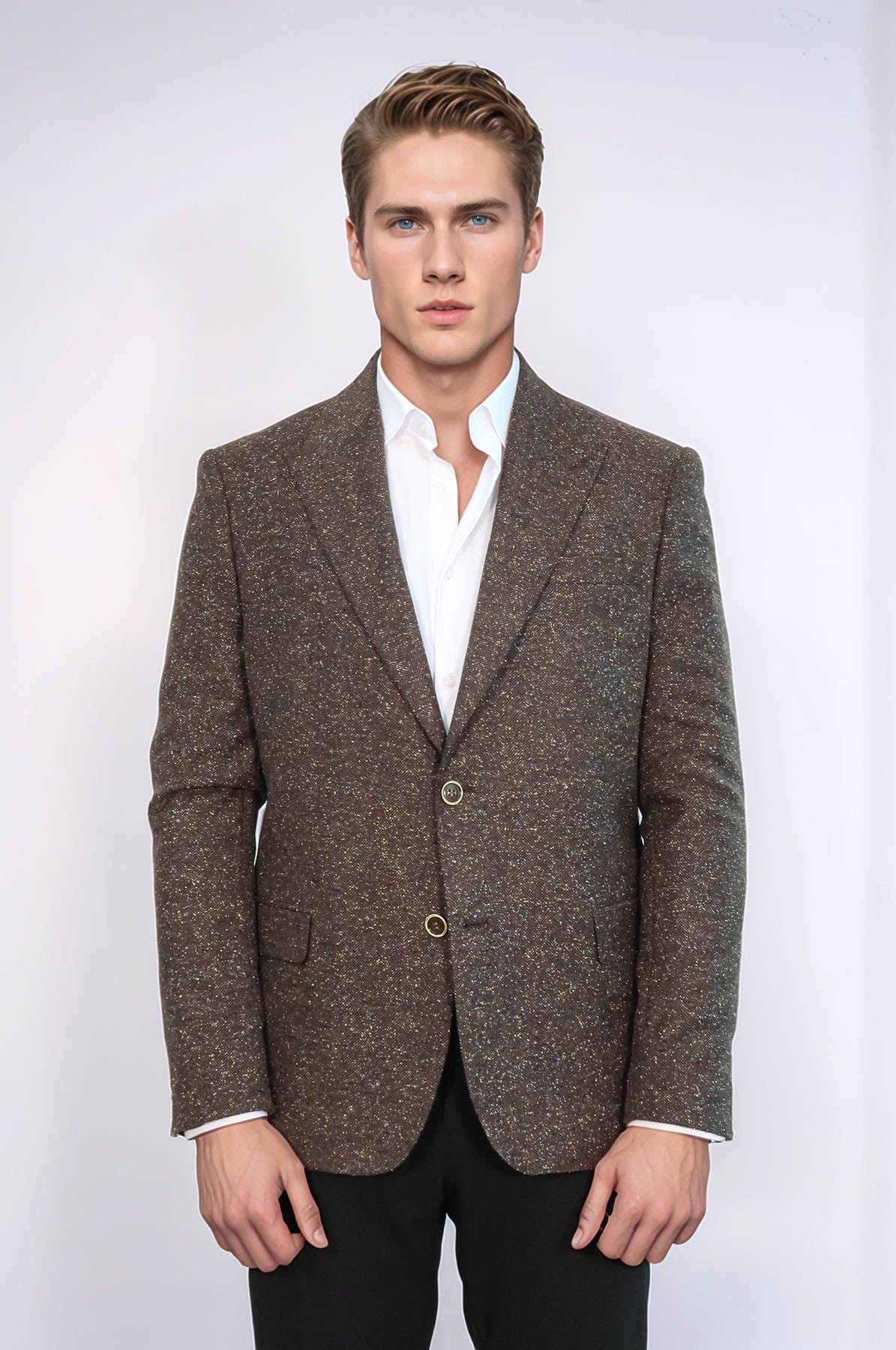 Houndstooth Wool Blazer — Brown