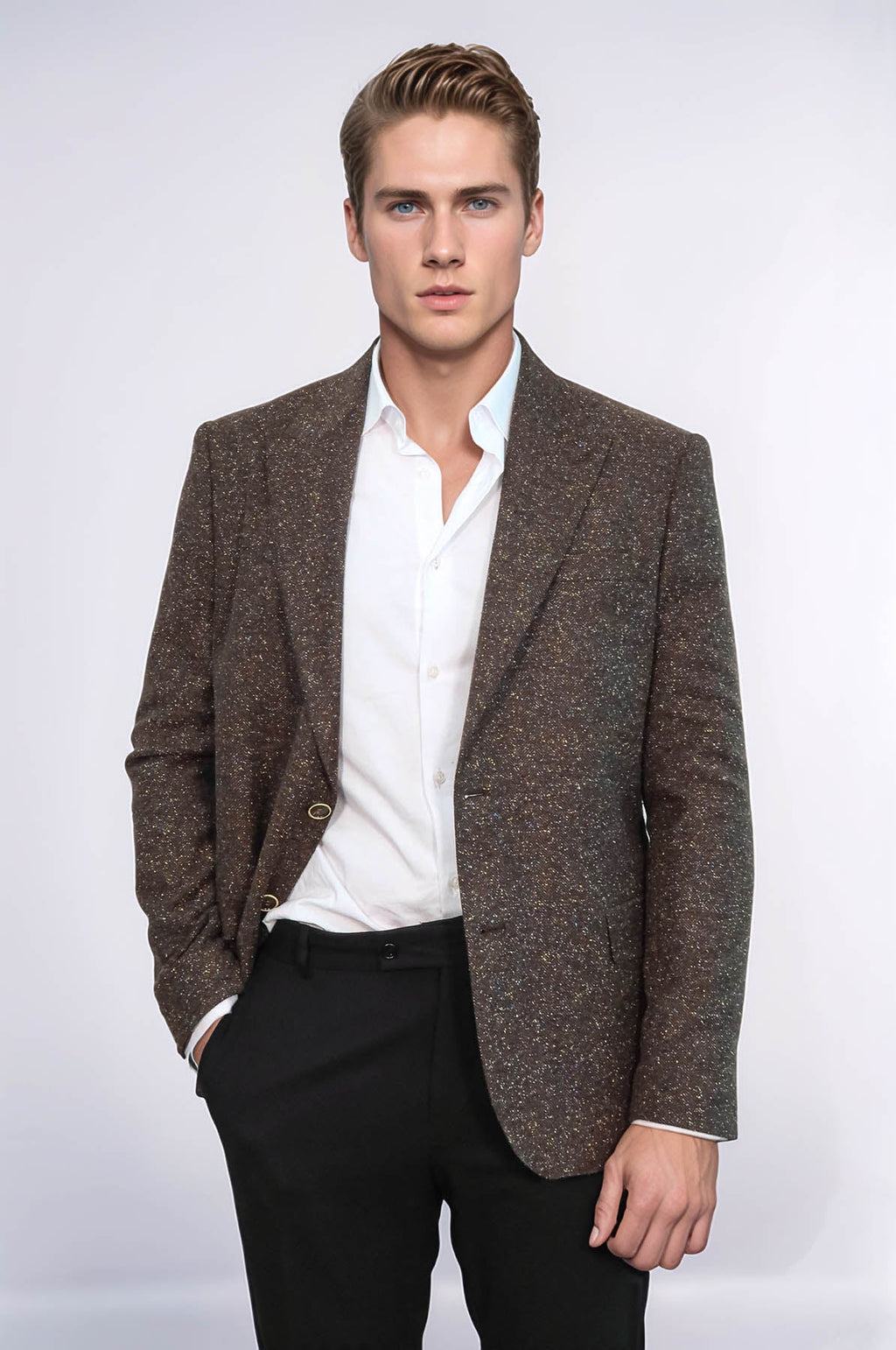 Houndstooth Wool Blazer — Brown
