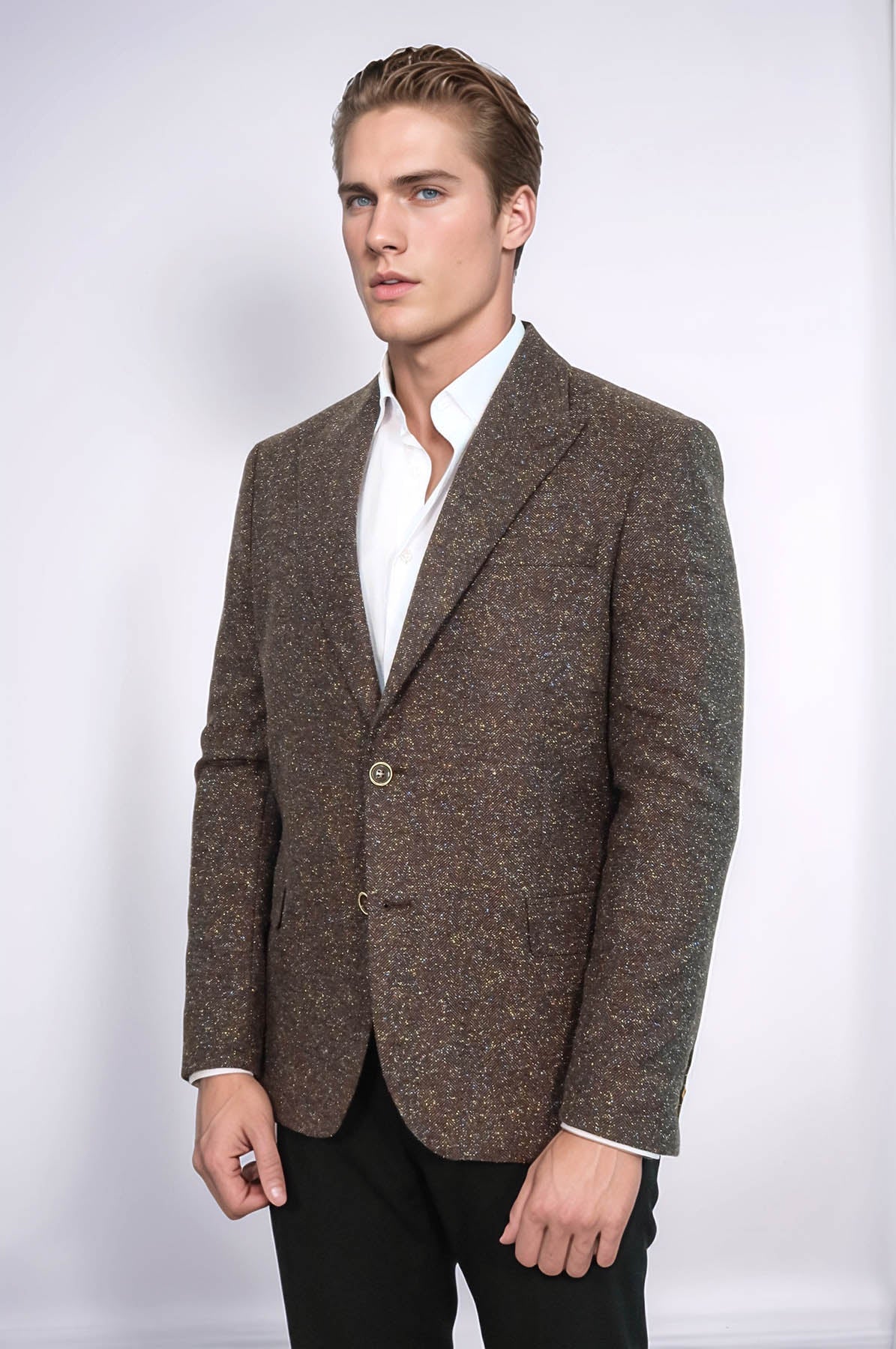 Houndstooth Wool Blazer — Brown
