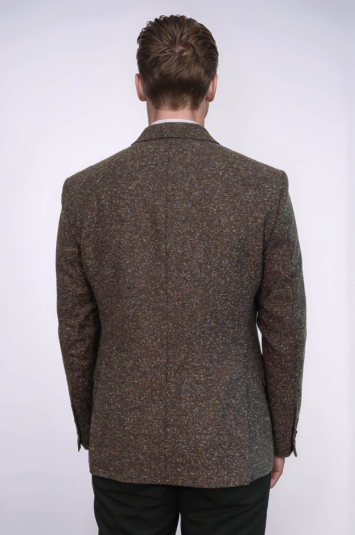 Houndstooth Wool Blazer — Brown