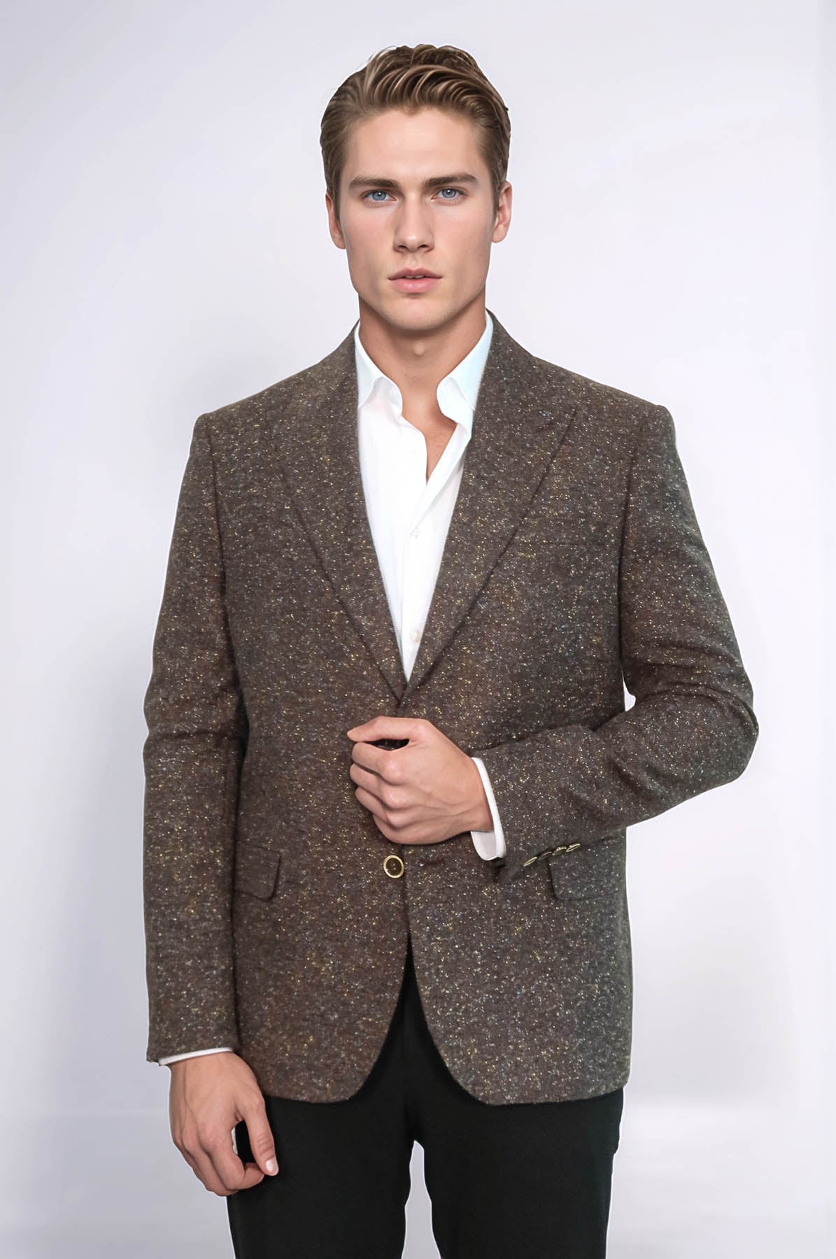 Houndstooth Wool Blazer — Brown