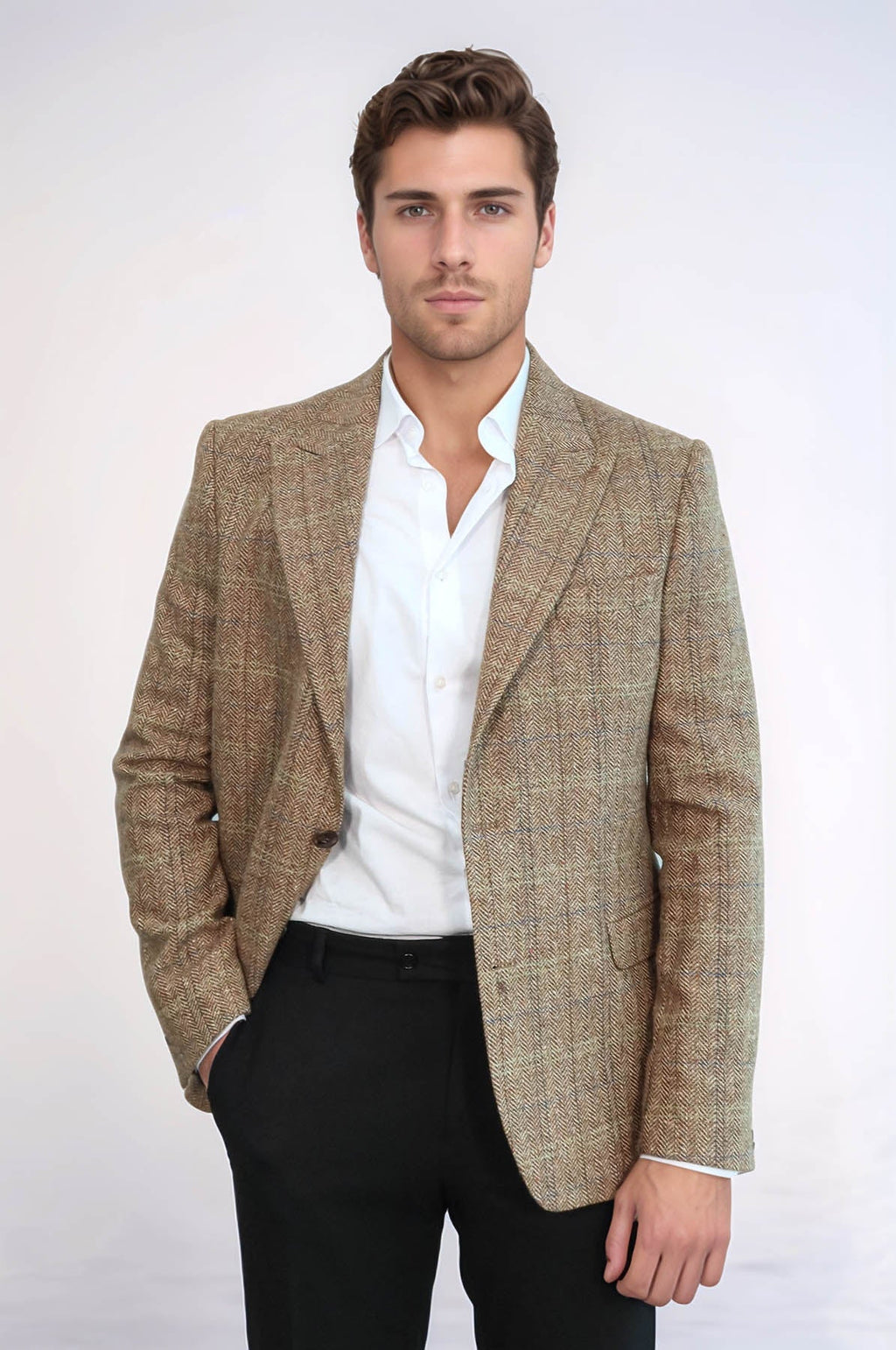 Herringbone Wool Blazer — Tan