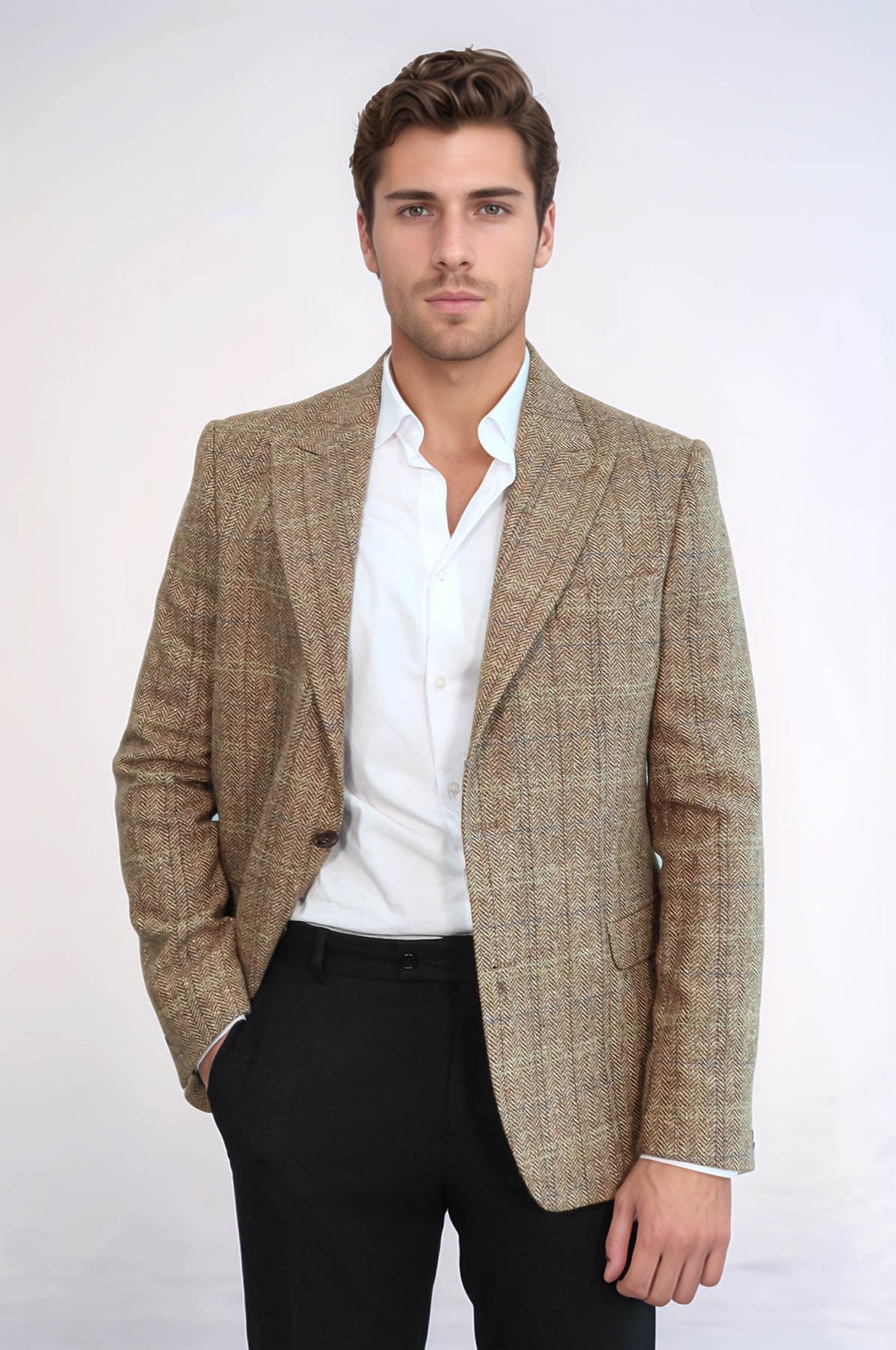 Herringbone Wool Blazer — Tan