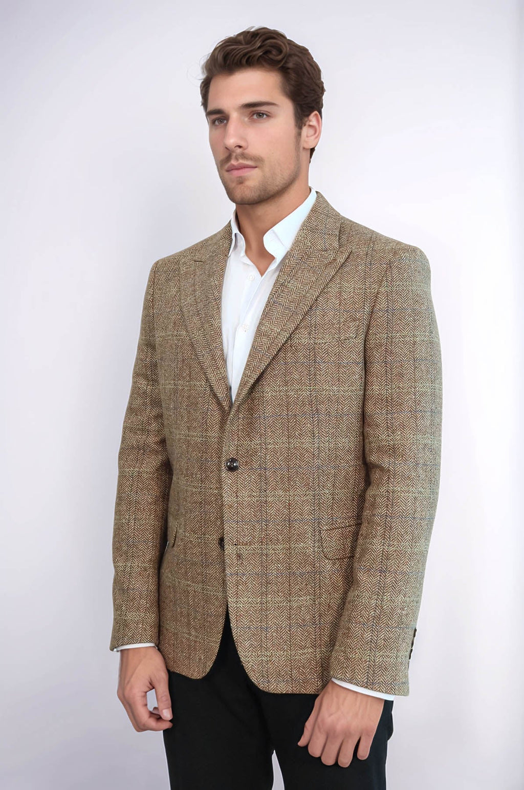 Herringbone Wool Blazer — Tan