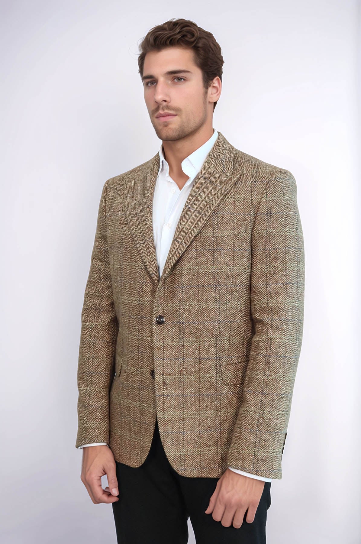 Herringbone Wool Blazer — Tan