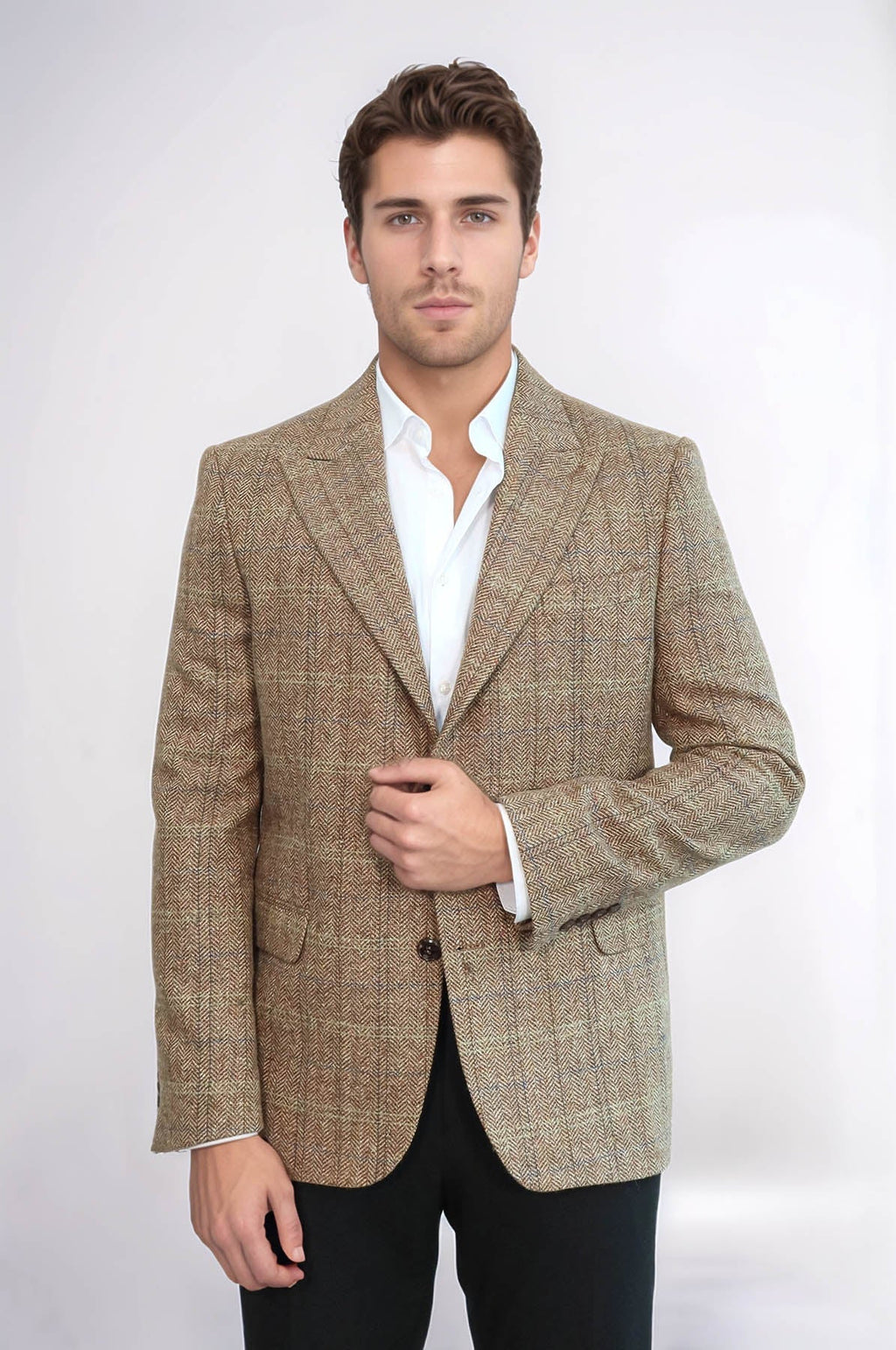 Herringbone Wool Blazer — Tan
