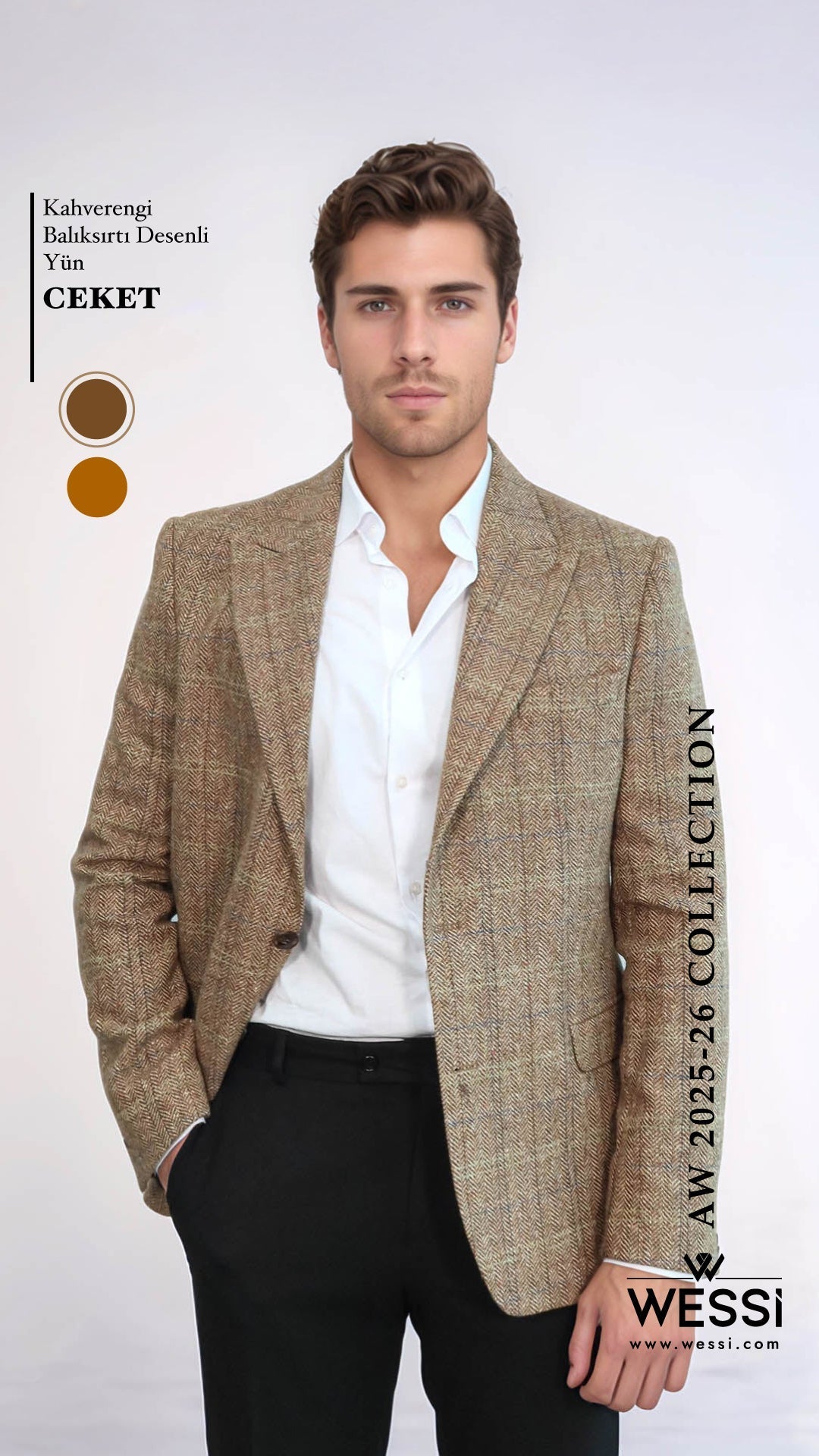 Herringbone Wool Blazer — Tan