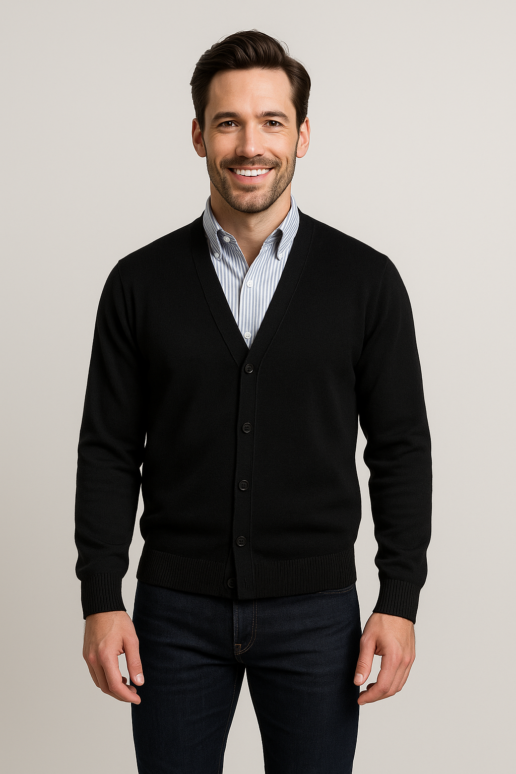 Merino Wool Cardigan — Black
