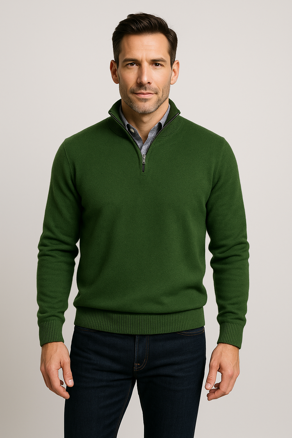 Cashmere-Blend Quarter-Zip — Forest
