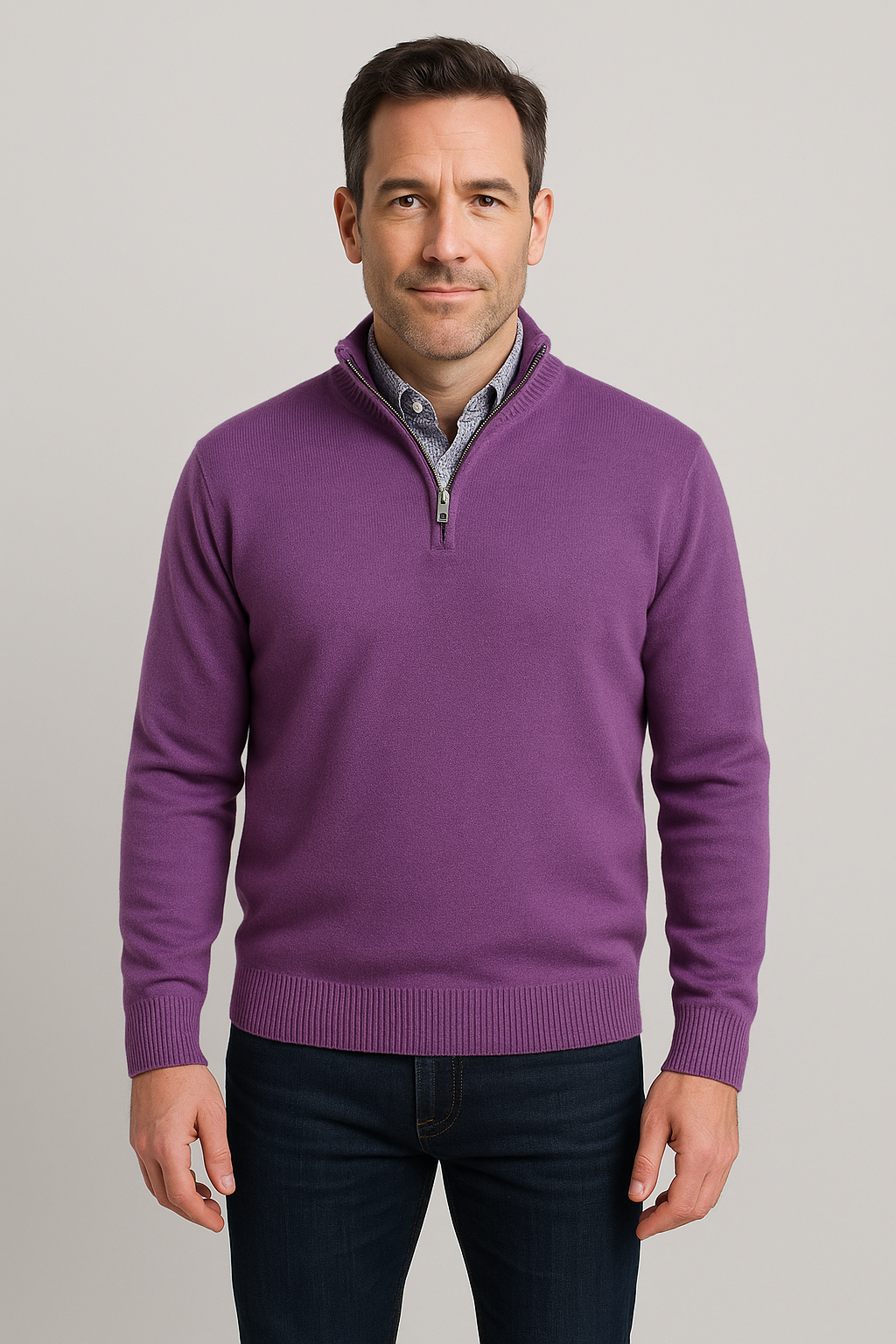 Cashmere-Blend Quarter-Zip — Lilac