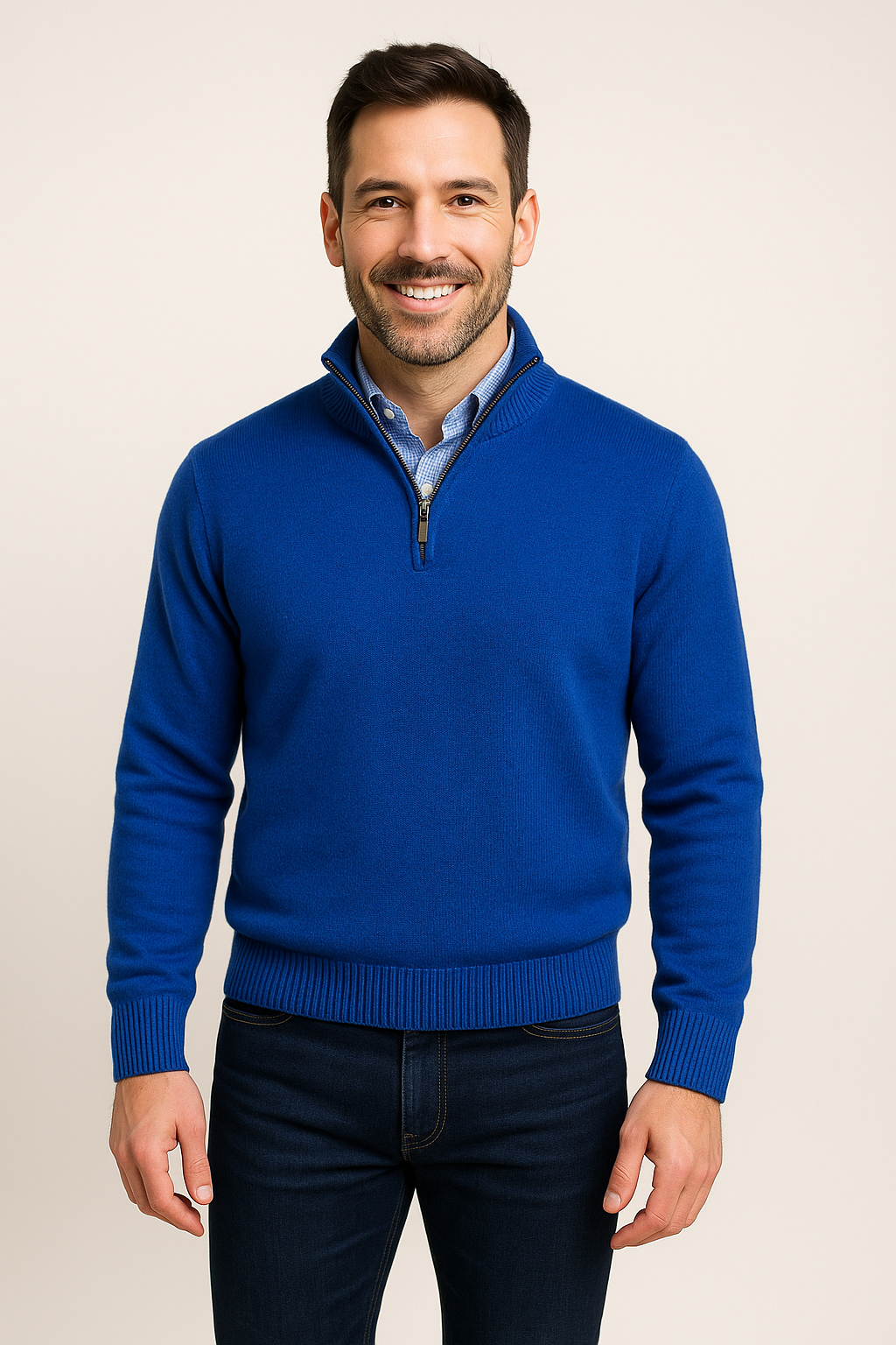 Cashmere-Blend Quarter-Zip — Royal