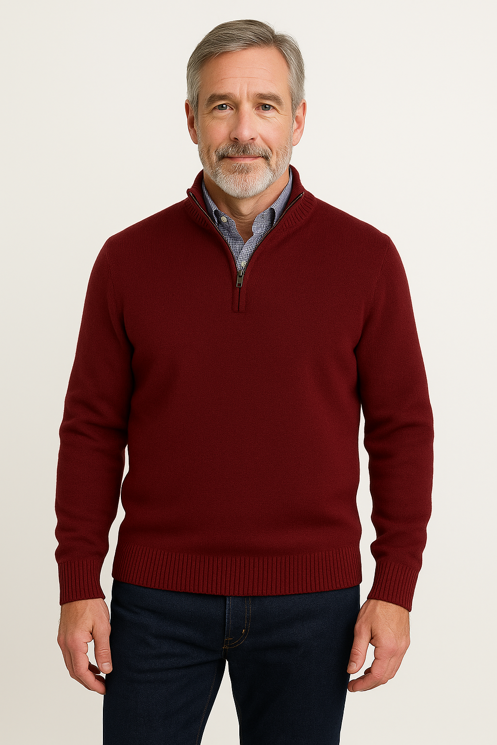 Cashmere-Blend Quarter-Zip — Wine