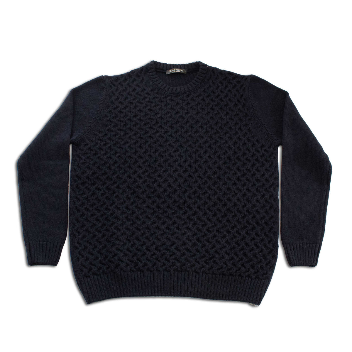 Crew Neck Cable Knit Sweater — Navy