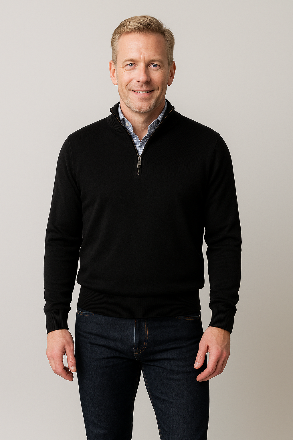 Black Merino Quarter-Zip