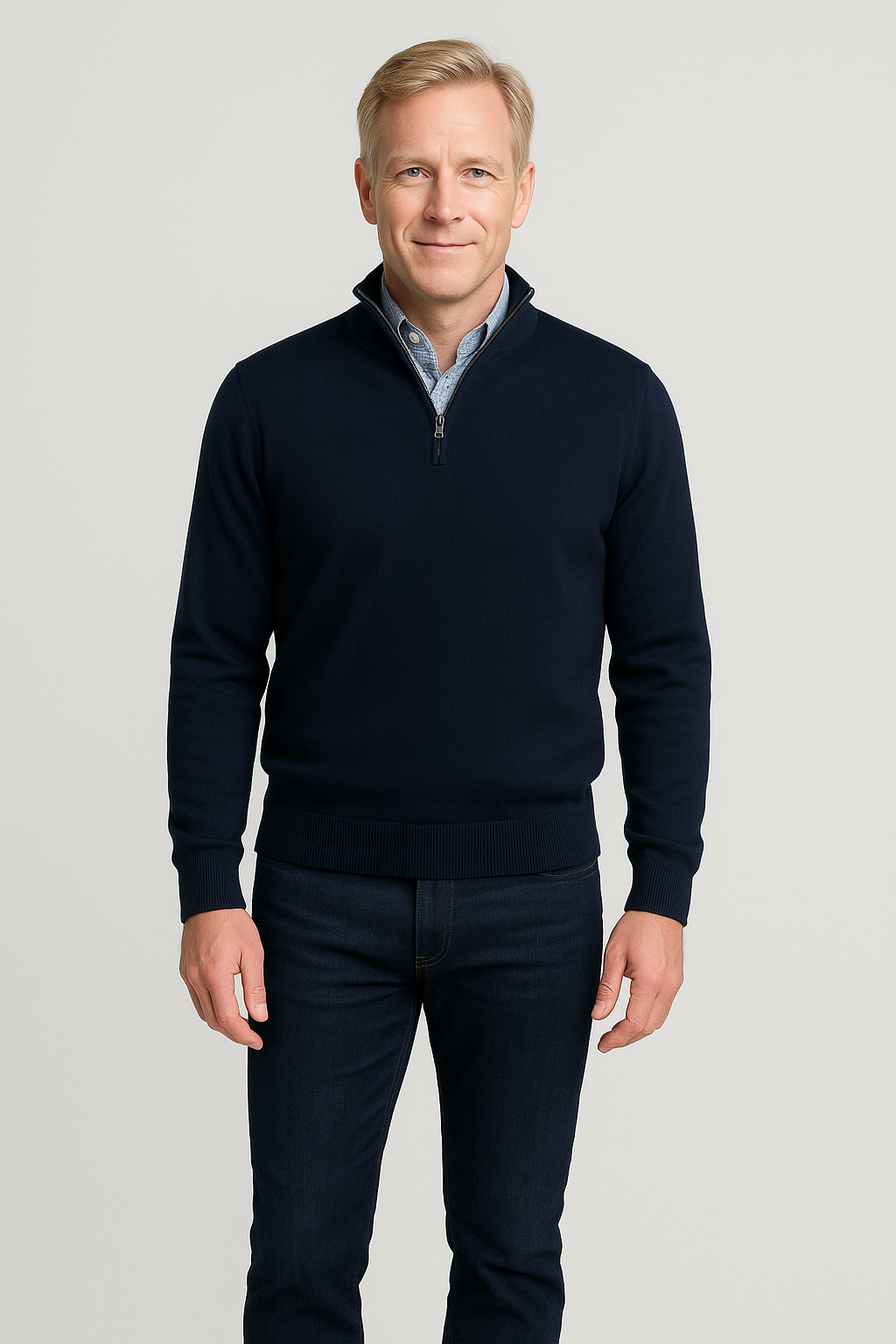 Merino Wool Quarter-Zip — Navy