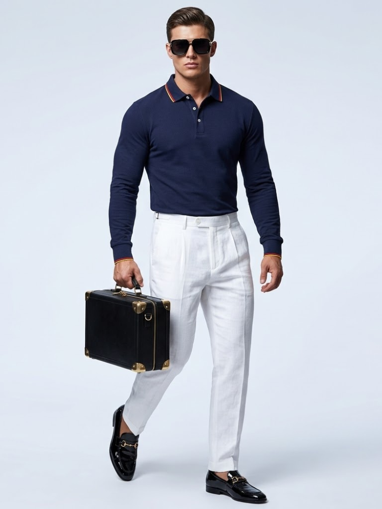 Long-Sleeve Polo — Navy