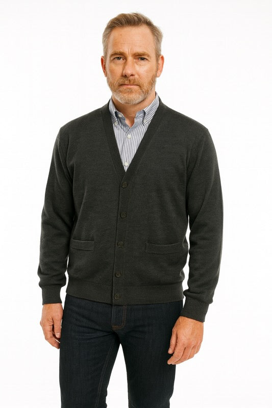 Merino Wool Cardigan in Charcoal