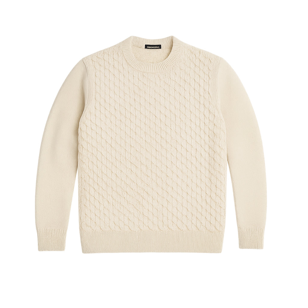 Crew Neck Cable Knit Sweater — Ecru