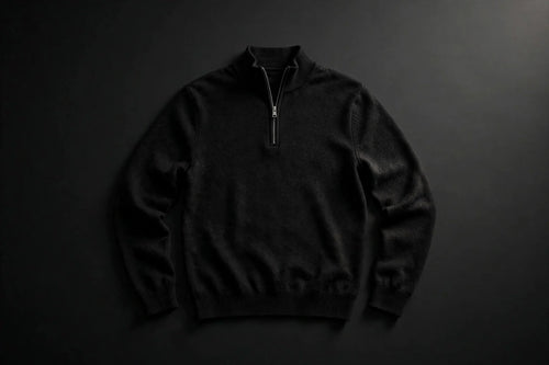Black Merino Quarter-Zip — studio product shot